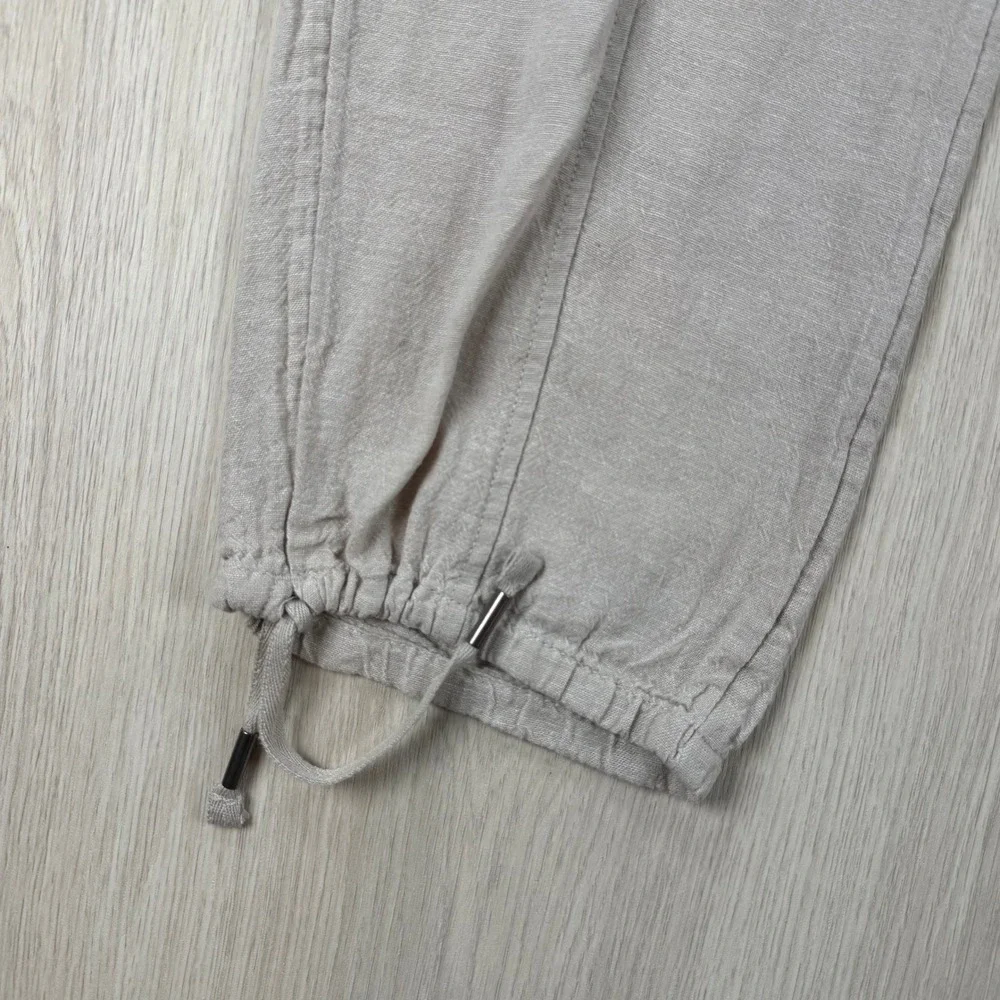 Linen Cargo Pants C&C California Women L Beige Drawstring Coastal Utility Casual